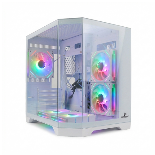 Gabinete Gamer M-ATX Grasep Lateral Vidro Temperado 5 Fans RGB com Controle Remoto Design Moderno - D-MATX06
