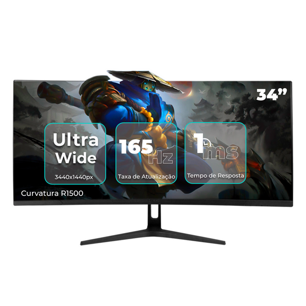 Monitor Gamer Curvo 34'' Kozz M3425C - Ultrawide QuadHD Redução Luz Azul 1ms 165Hz