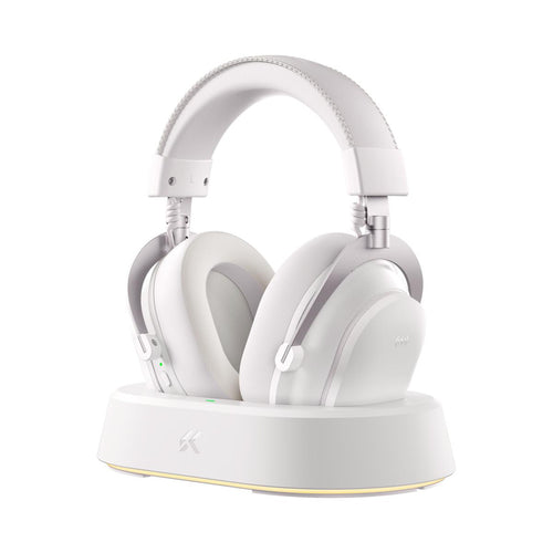 Headset Gamer MCHOSE V9 Turbo Branco Silver 200h Bateria Base Magnética RGB Wireless
