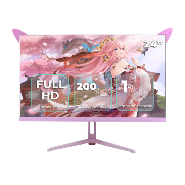 Monitor Gamer Rosa 24’’ Full HD Aitek 200Hz 1ms com HDMI Displayport RGB - DELTA-M2413RA