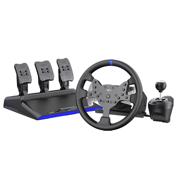 Kit Simulador de Corrida PXN V99 Base Force Feedback 3Nm + Volante + Câmbio 6 Marchas + Pedais Acelerador, Freio e Embreagem