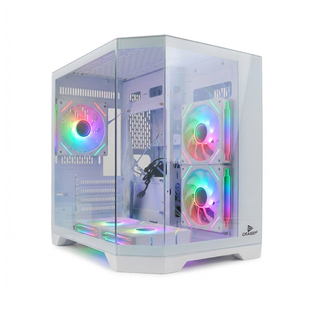 Gabinete Gamer M-ATX Grasep Lateral Vidro Temperado 5 Fans RGB com Controle Remoto Design Moderno - D-MATX06