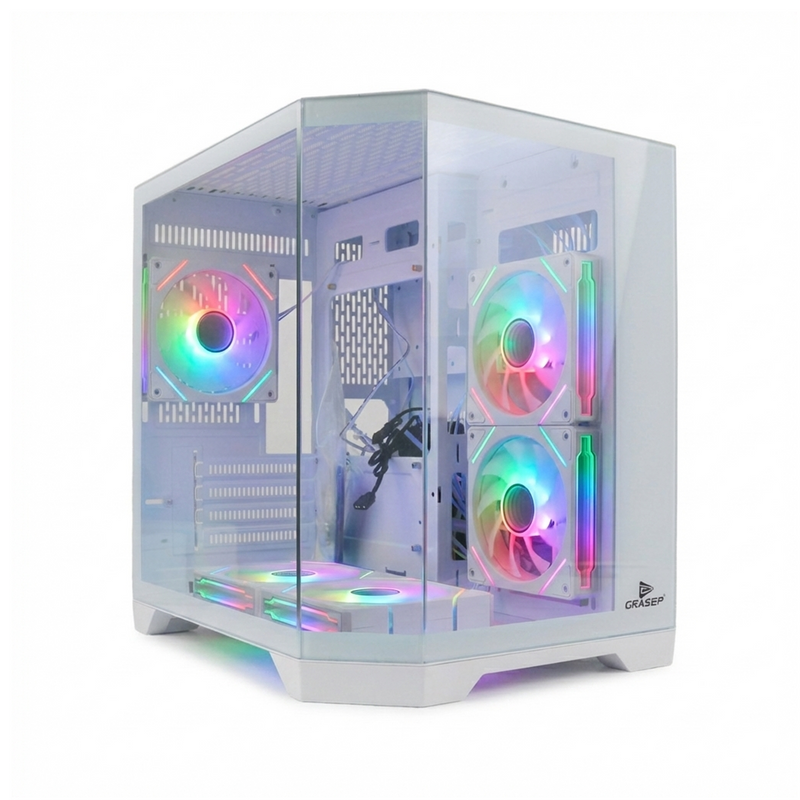 Gabinete Gamer M-ATX Grasep Lateral Vidro Temperado 5 Fans RGB com Controle Remoto Design Moderno - D-MATX06