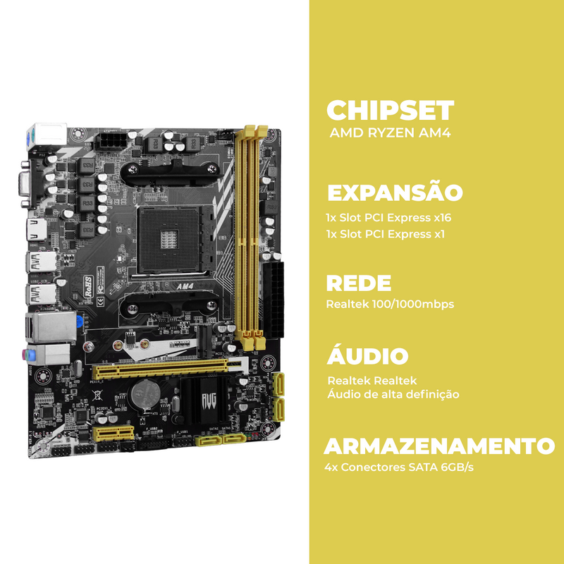 Placa Mãe AMD A320 AM4 Revenger Micro-ATX DDR4 32GB NVMe SATA 6Gb/s - KP-A320