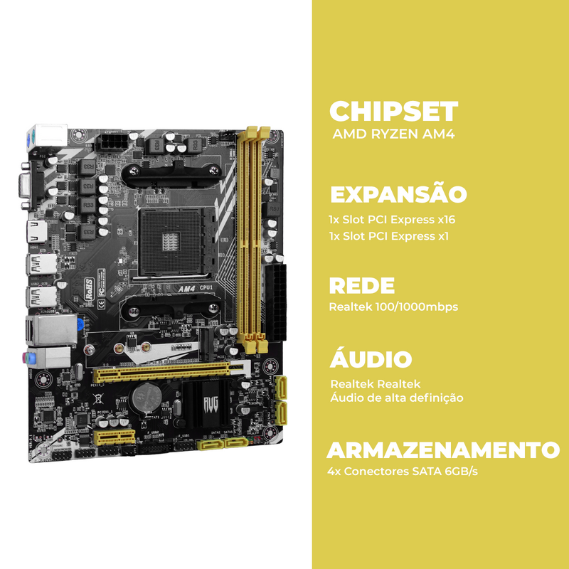 Placa Mãe AMD A520 AM4 Ryzen DDR4 Revenger HDMI M.2 USB 3.0 Micro-ATX - KP-A520