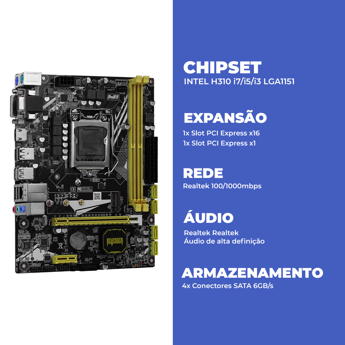 Placa Mãe LGA1151 H310 DDR4 Knup Micro-ATX Compatível com Intel i3 i5 i7 - KP-H310