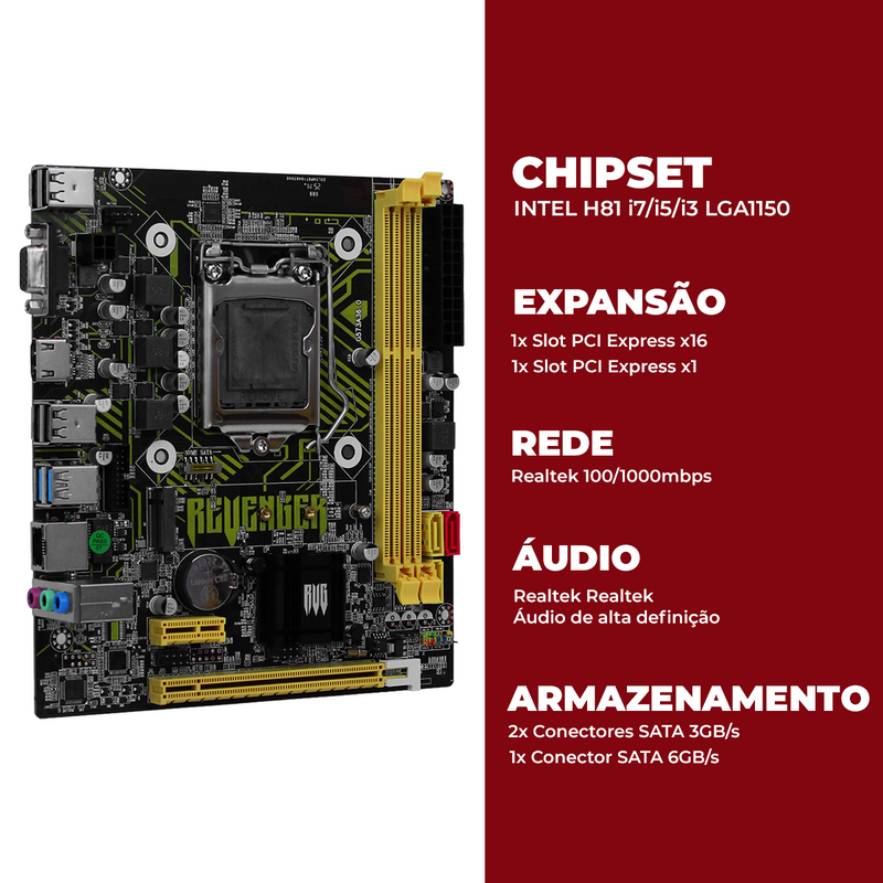 Placa Mãe LGA1150 Chipset LAN 100 Intel H81 Knup 16GB USB 3.0 - KP-H81