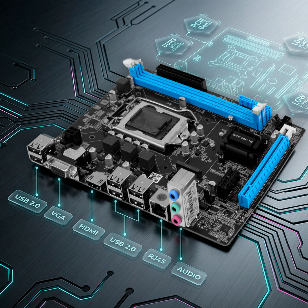 Placa Mãe Bluecase H61 LGA1155 DDR3 16GB M.2 NVMe HDMI VGA - BMBH61-G2HG-M2