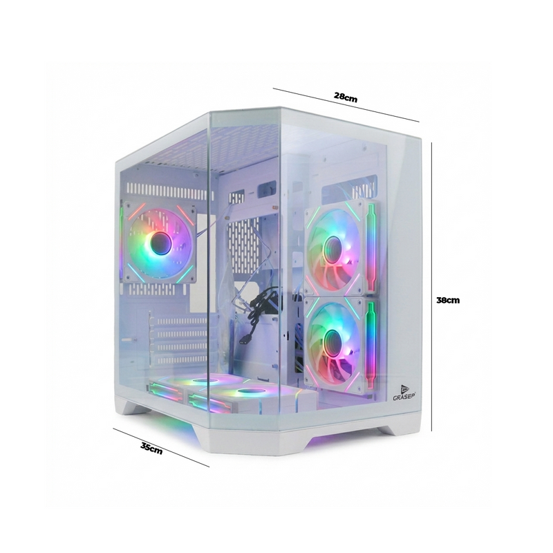 Gabinete Gamer M-ATX Grasep Lateral Vidro Temperado 5 Fans RGB com Controle Remoto Design Moderno - D-MATX06