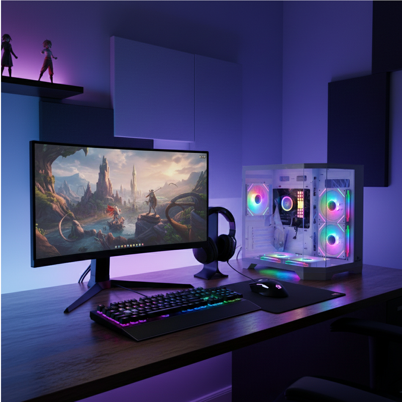 Gabinete Gamer M-ATX Grasep Lateral Vidro Temperado 5 Fans RGB com Controle Remoto Design Moderno - D-MATX06