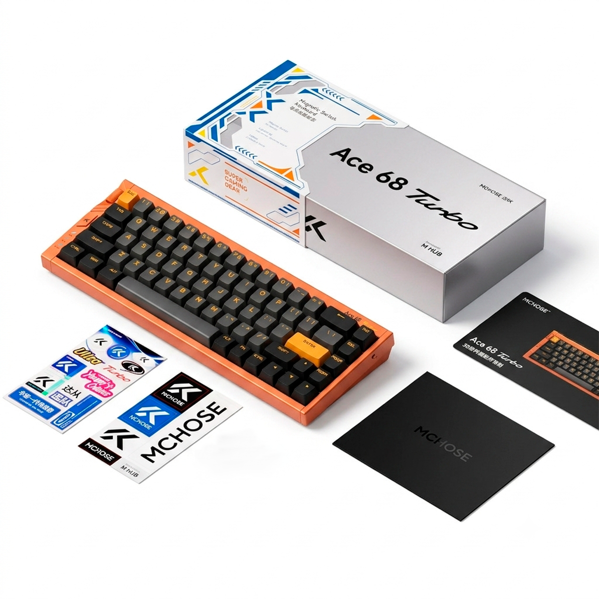 Teclado Gamer MCHOSE Ace 68 Turbo Laranja Hall Effect 65% Light Bar Dinâmico