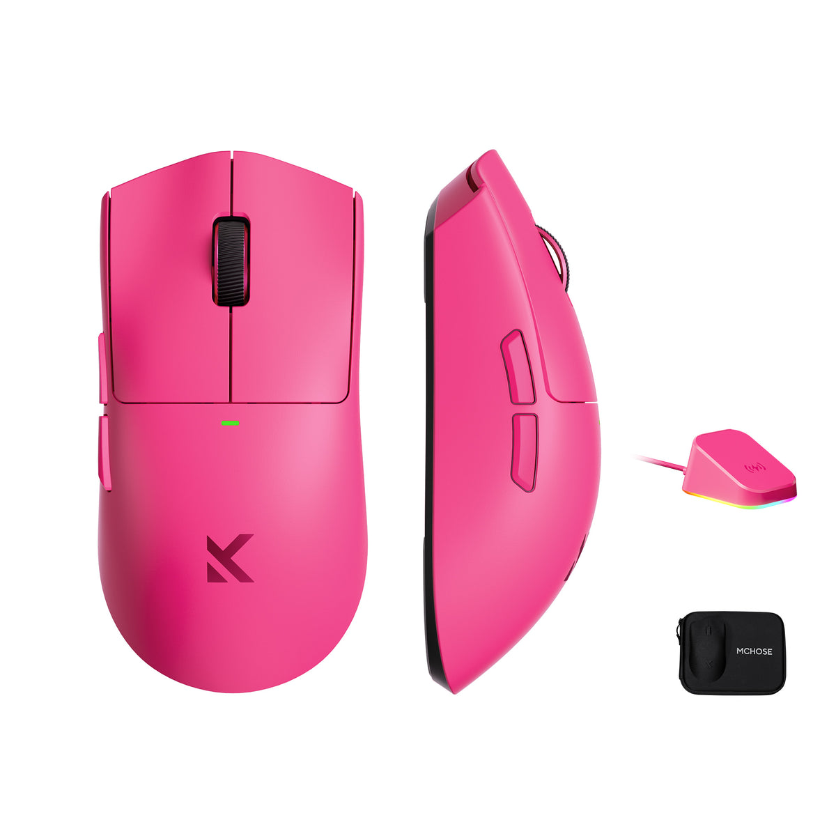 Mouse Gamer MCHOSE K7 Ultra Rosa 59g Sensor PAW3950 Dock Magnética