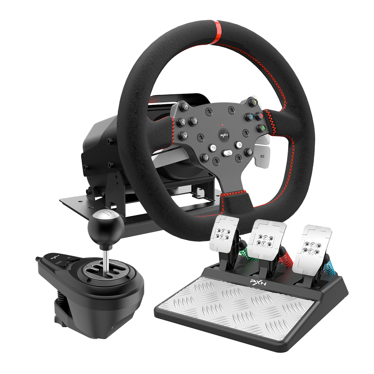 Kit Simulador de Corrida PXN V10 Force Feedback + Câmbio + Pedais Acelerador, Freio e Embreagem