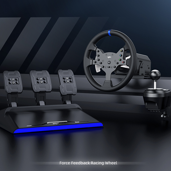 Kit Simulador de Corrida PXN V99 Base Force Feedback 3Nm + Volante + Câmbio 6 Marchas + Pedais Acelerador, Freio e Embreagem — slide 1