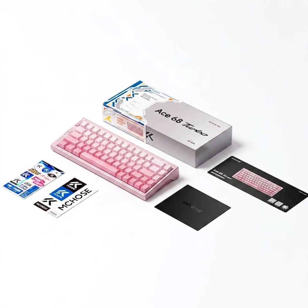 Teclado Gamer MCHOSE Ace 68 Turbo Rosa Light Hall Effect 65% Light Bar Dinâmico