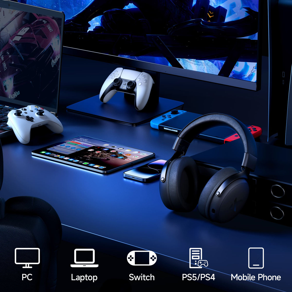Headset V9 Pro MCHOSE Gamer Rose Red Sem Fio 7.1 Surround 250h BT 2.4G Microfone IA — slide 7