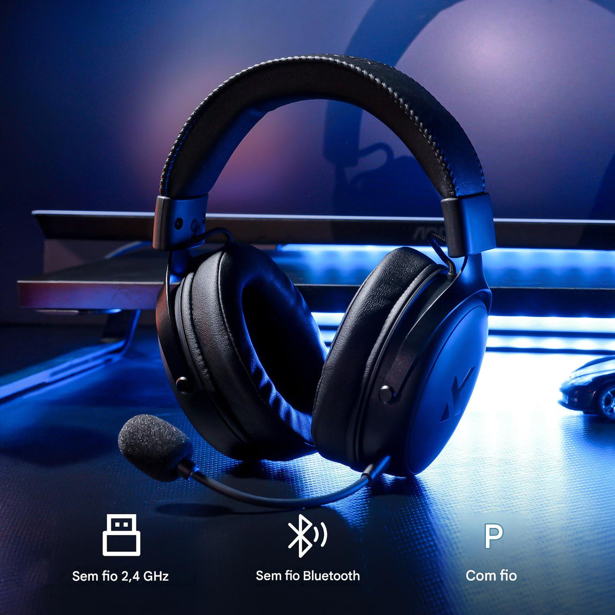 Headset V9 Pro MCHOSE Gamer Rose Red Sem Fio 7.1 Surround 250h BT 2.4G Microfone IA — slide 1
