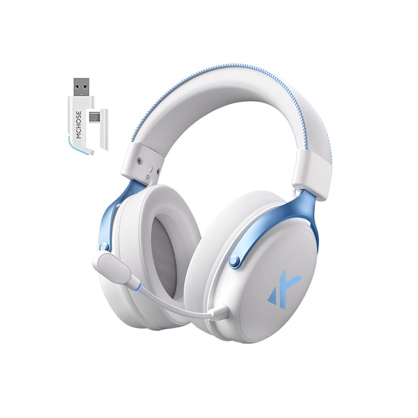 Headset V9 Pro MCHOSE Gamer Sky White Sem Fio 7.1 Surround 250h BT 2.4G Microfone IA