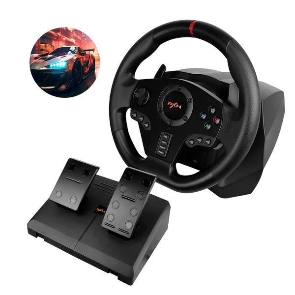 Kit Simulador de Corrida PXN V900 Motor Vibração Dupla + Volante + Pedais Acelerador e Freio