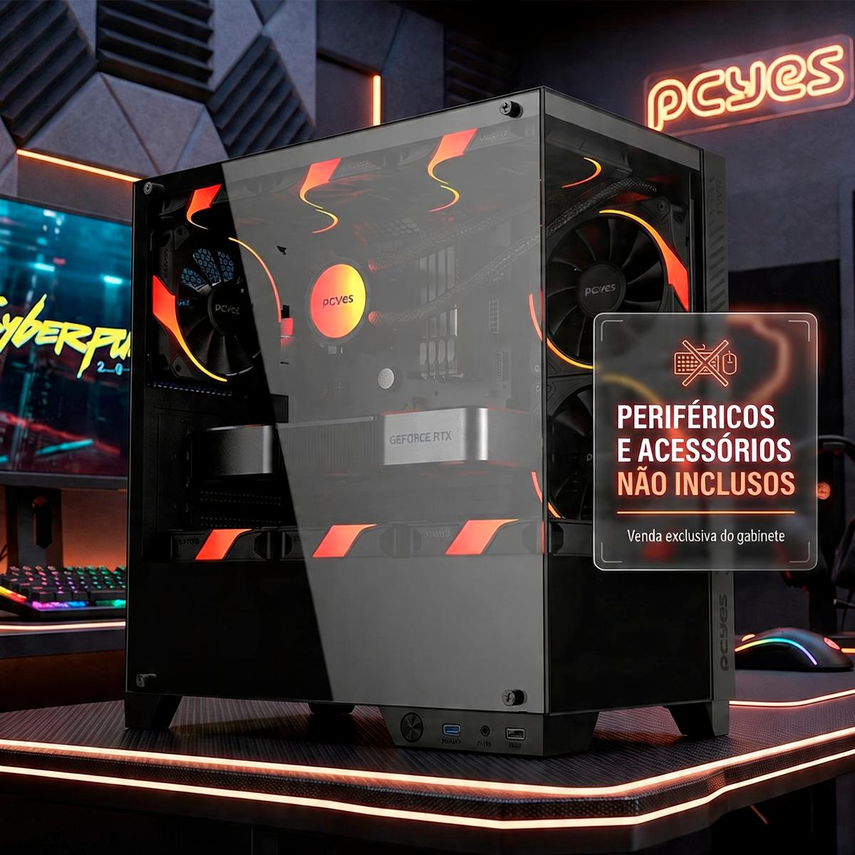 Gabinete Gamer Mid Tower Oderço com Vidro Temperado Duplo Para Setup Compatível com Water Cooler - GFFTWRBV