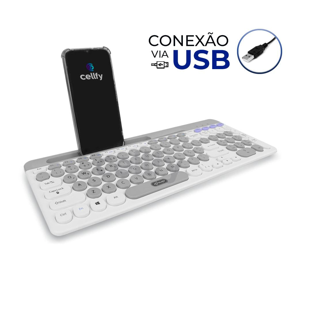 Teclado Multimídia USB ABNT2 Knup Teclas Redondas Silencioso Antiderrapante - KP-TE126