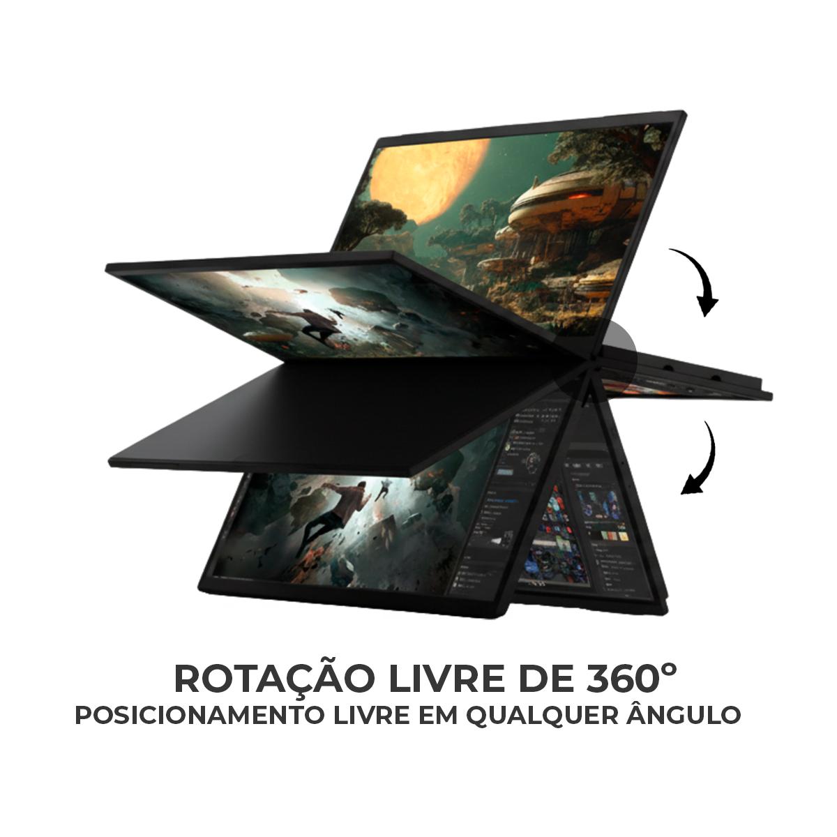Monitor Duplo Portátil Grasep 18,5’’ FHD 100Hz com Rotação 360° e Conexões USB-C Mini HDMI - D-TELA09