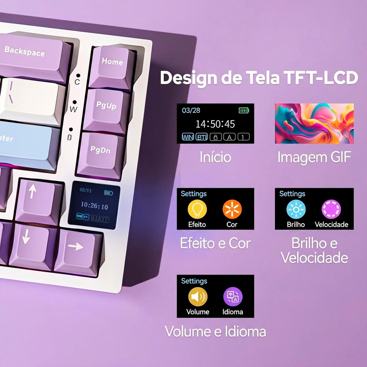 Teclado Gamer Ajazz AK820 Pro Keycaps PBT Double-Shot OEM Triplo Modo USB-C NKRO