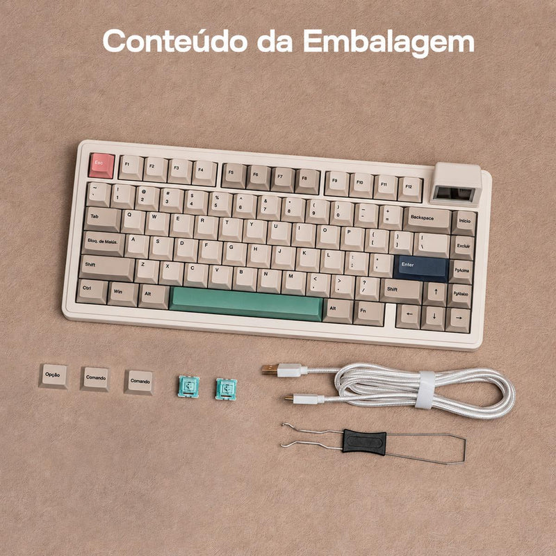 Teclado Gamer EPOMAKER RT82 Gasket Mount Silencioso Mini Tela Retrô