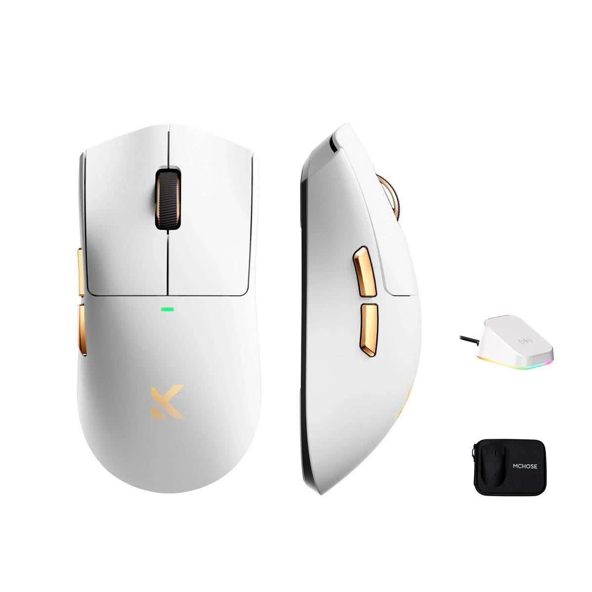 Mouse Gamer MCHOSE K7 Ultra Branco 59g Sensor PAW3950 Dock Magnética
