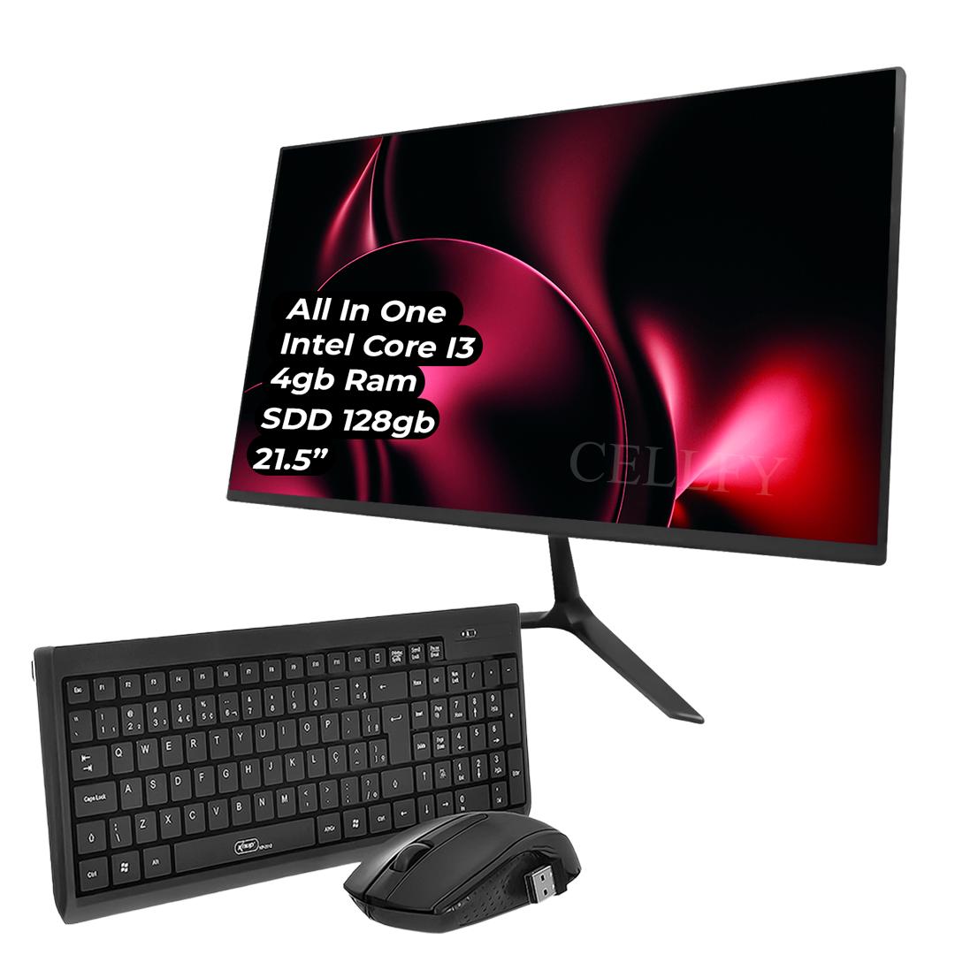Computador Completo All In One Knup I3 Tela 21,5" 128GB Mouse Teclado Sem Fio - KIT-G-AI02