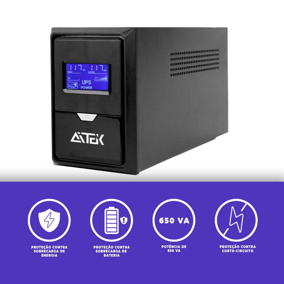 Nobreak 650VA 110V Aitek com Bateria Interna Proteção de Energia Silencioso para PC e Periféricos Leves - ANB-1106