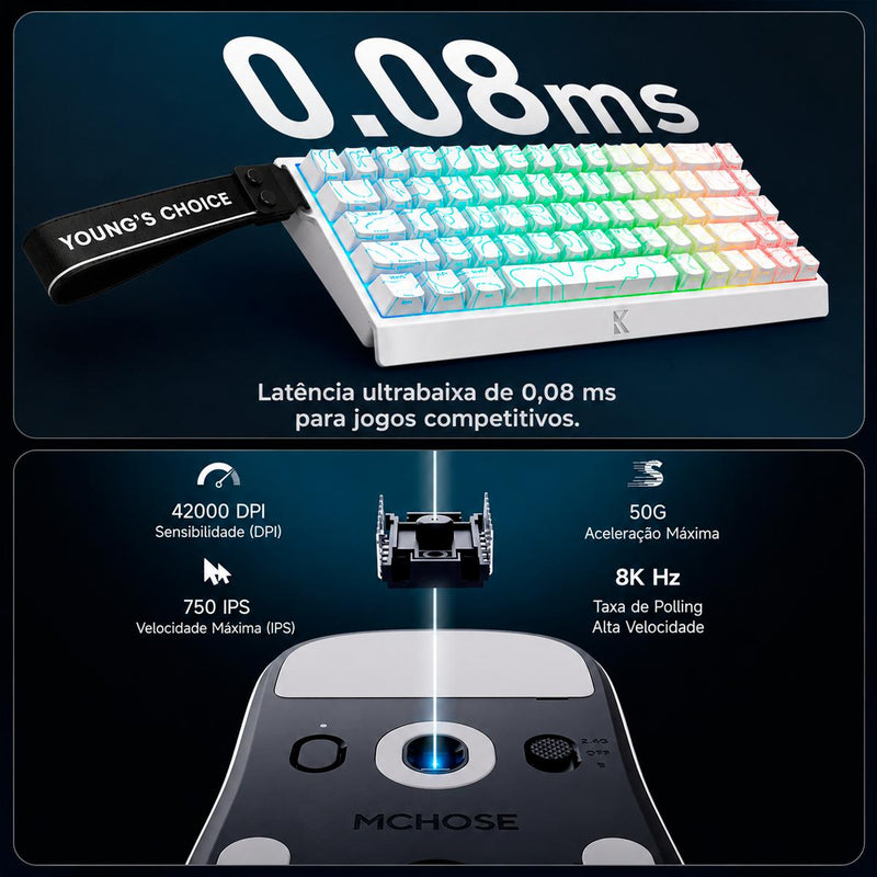 Kit Gamer MCHOSE Ace 68 e A7V2: Construção Gasket Mount e Mouse Tri-Modo