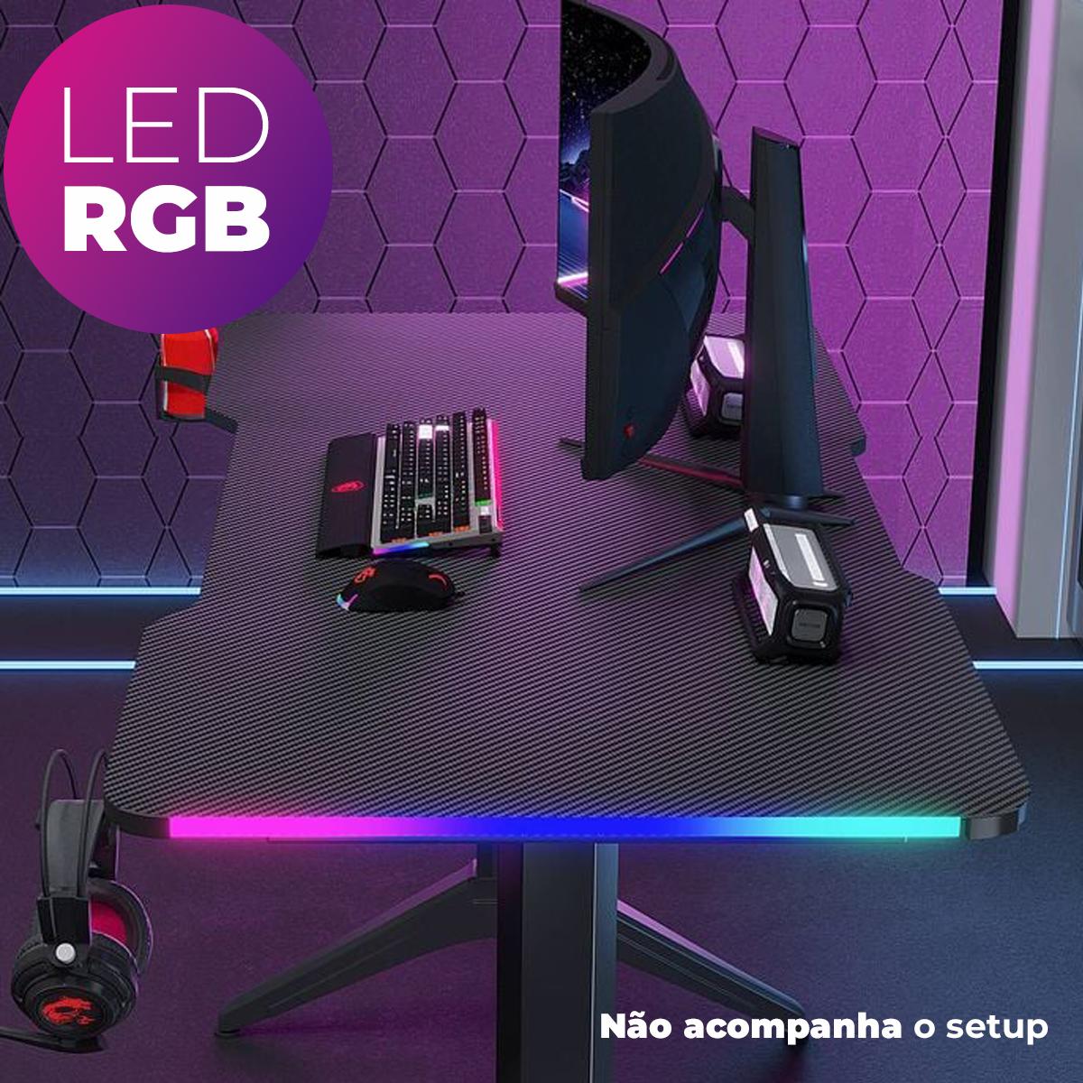 Mesa Gamer RGB 120cm com Porta Copos e Suporte Headset Aitek Estrutura Reforçada - DELTA-M1203Y