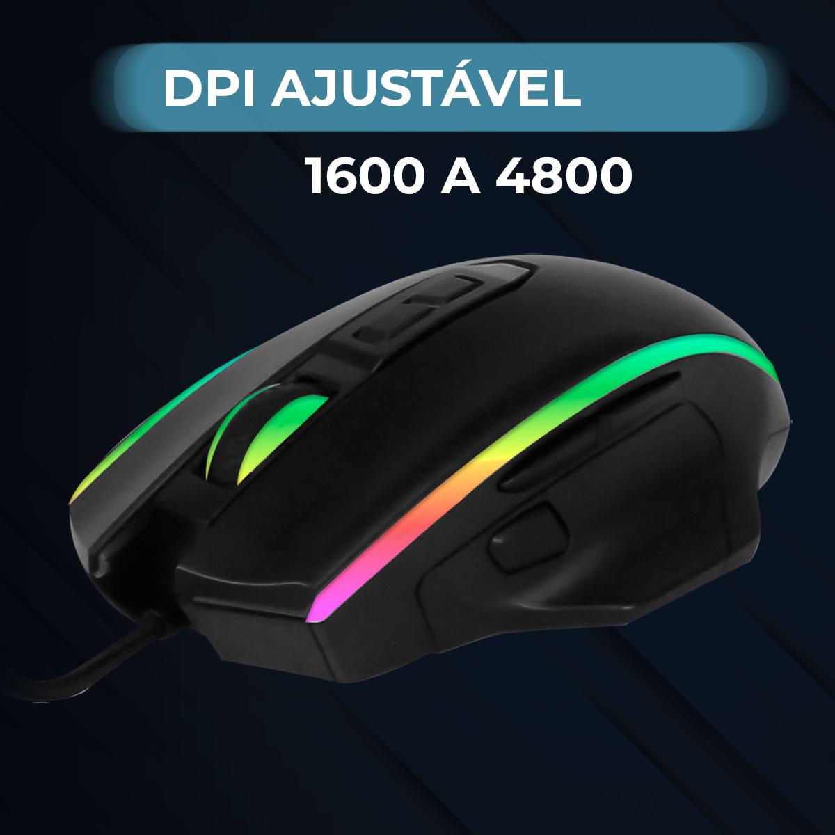 Mouse Gamer RGB 7200 DPI 8 Botões Aitek com Fio Iluminação Personalizável - DELTA-VM8072