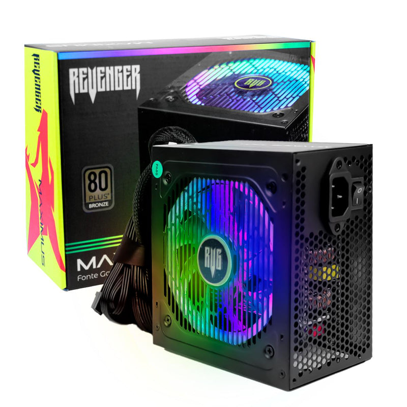 Fonte ATX Gamer Maximus 750W RGB Revenger Ultra-Silenciosa 80 Plus Bronze para PC Desktop