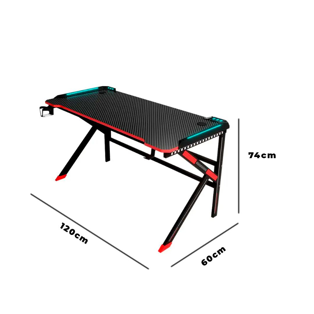 Mesa Gamer RGB 120cm Aitek com Porta Copos e Suporte Headset Escrivaninha - DELTA-M1202K
