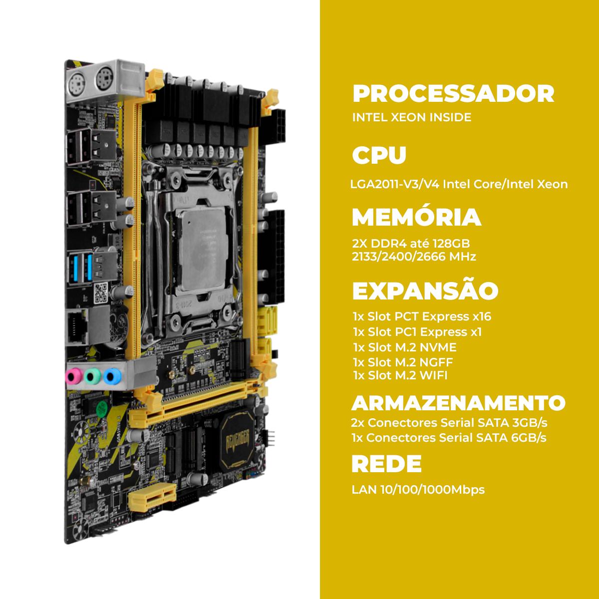 Placa Mãe X99 Revenger Chipset Intel LGA 2011-V3 DDR4 2666MHz NVME M.2 USB 3.0 Upgrade PC- G-X99C-50V4