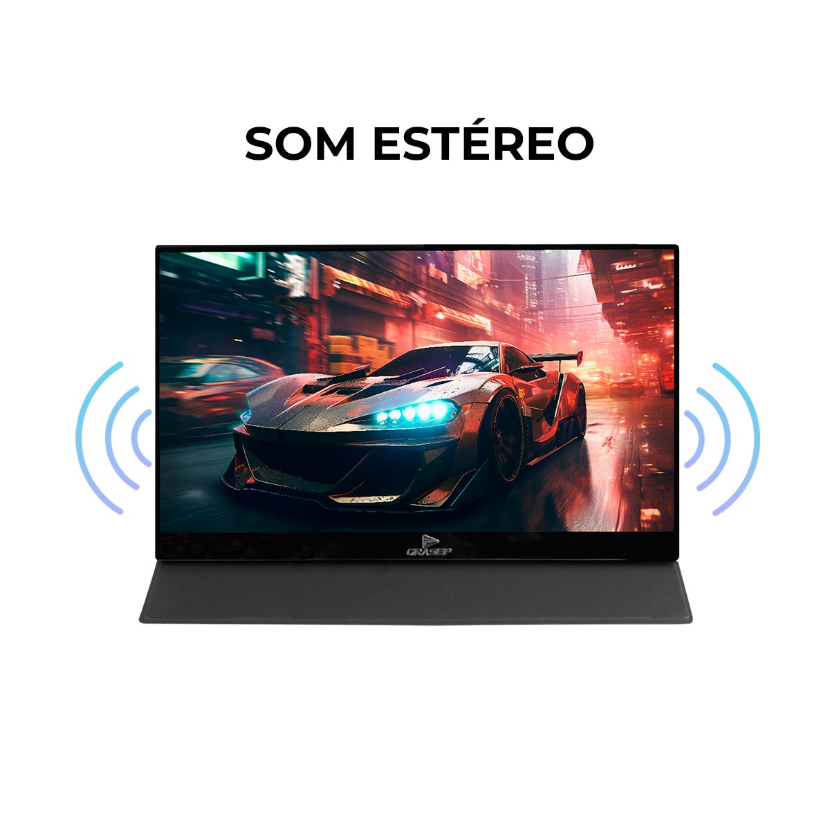 Monitor Portátil 15,6’’ Grasep Full HD IPS 60Hz USB-C/ HDMI Som Estéreo Gamer Slim - D-TELA2