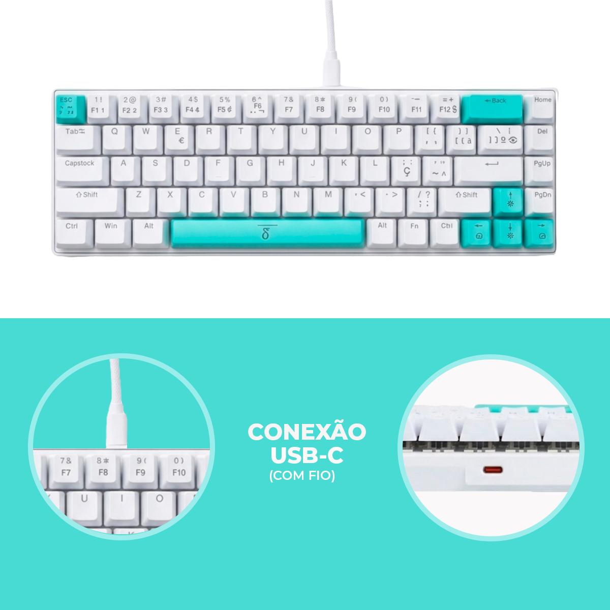 Teclado Mecânico Gamer RGB 68 Teclas Compacto Silencioso Com Cabo Removível - DELTA-TM0691B-VD