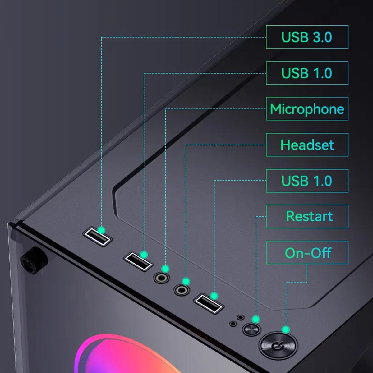 Gabinete Gamer Aitek ATX com 4 Fans LED RGB Entrada Áudio HD USB 3.0 - AGP-A31150C