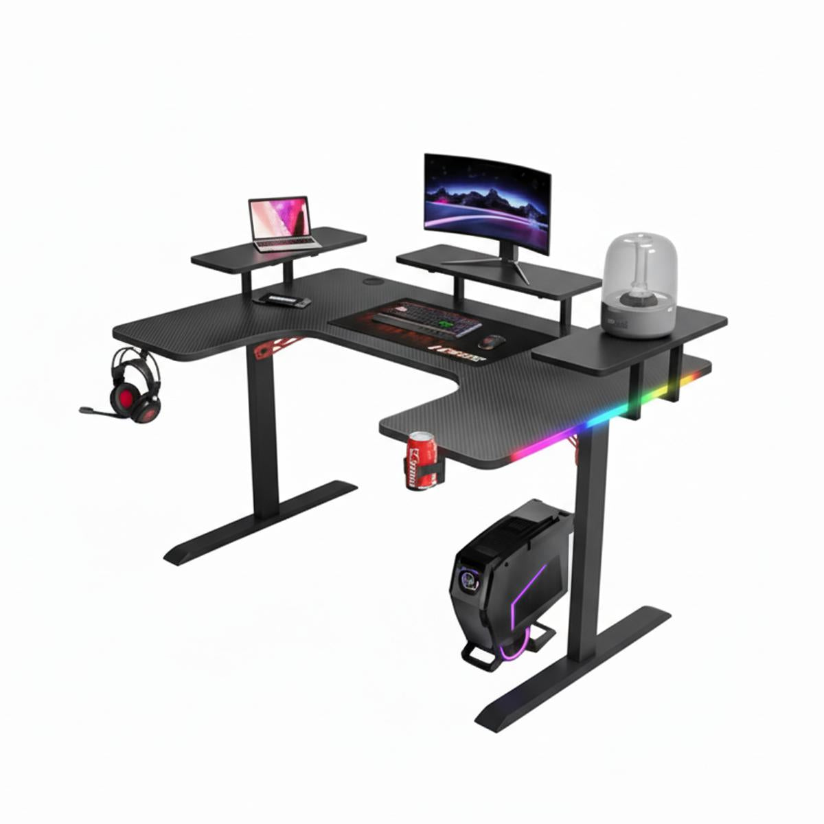 Mesa Gamer RGB Aitek Design Moderno Acabamento Fibra de Carbono e Suportes Integrados - DELTA-M1602H