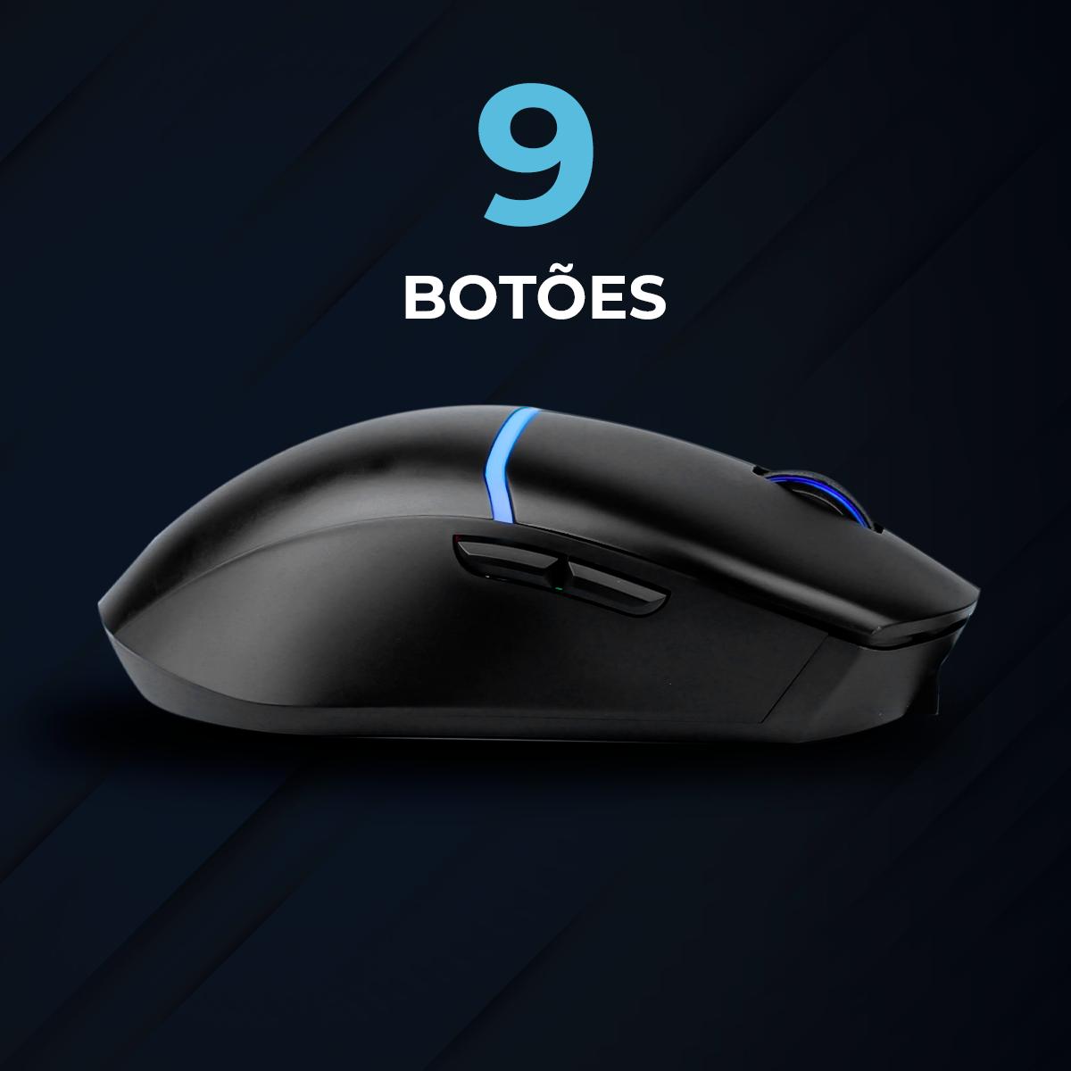 Mouse Gamer 9D Led RGB Aura Sync 12800 dpi 9 Botões com Fio