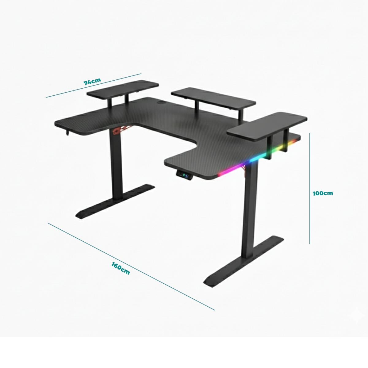 Mesa Gamer RGB Aitek Design Moderno Acabamento Fibra de Carbono e Suportes Integrados - DELTA-M1602H