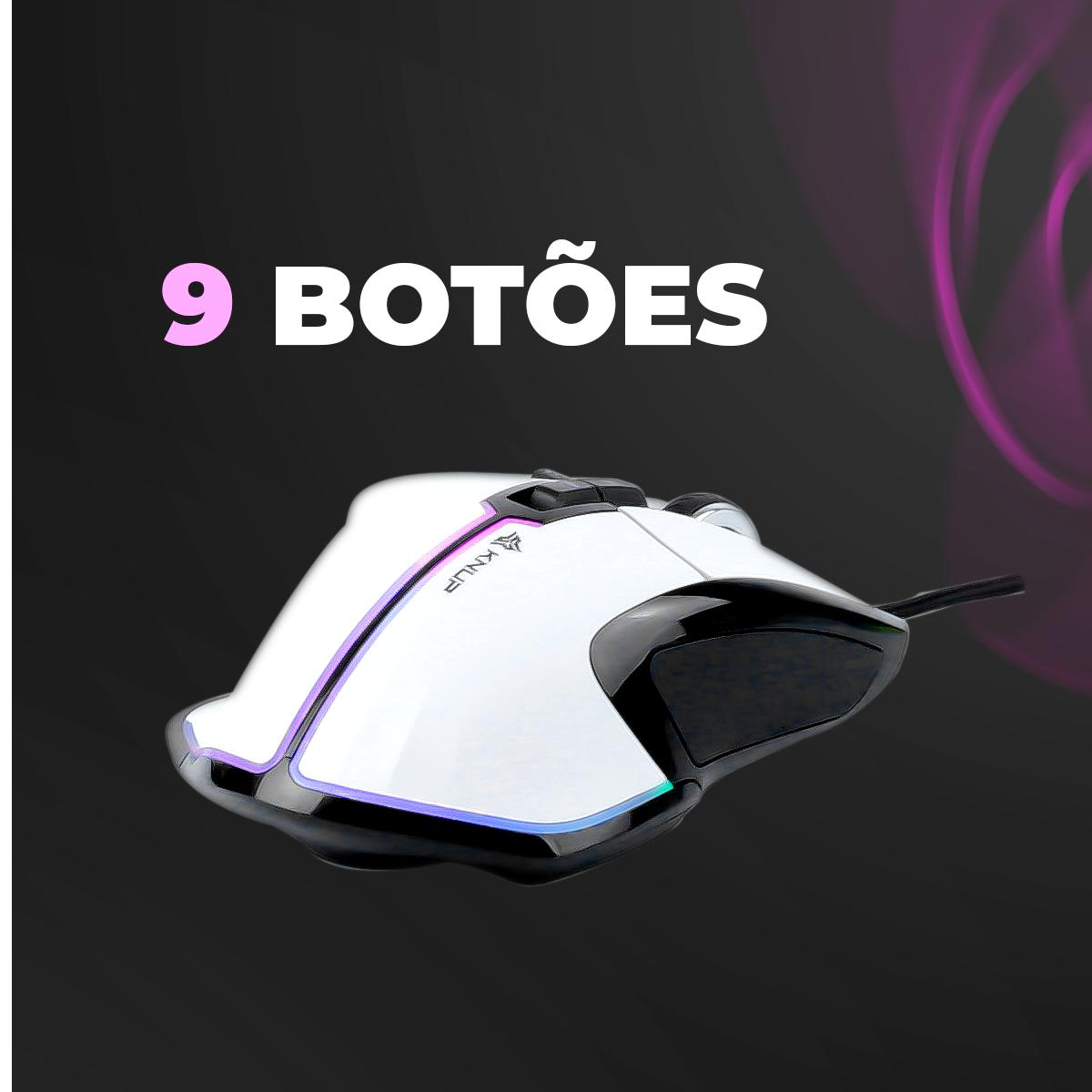 Mouse Gamer RGB 9 Botões 7200 DPI Knup Duplo Clique Ergonômico Anúbis - KP-MU014