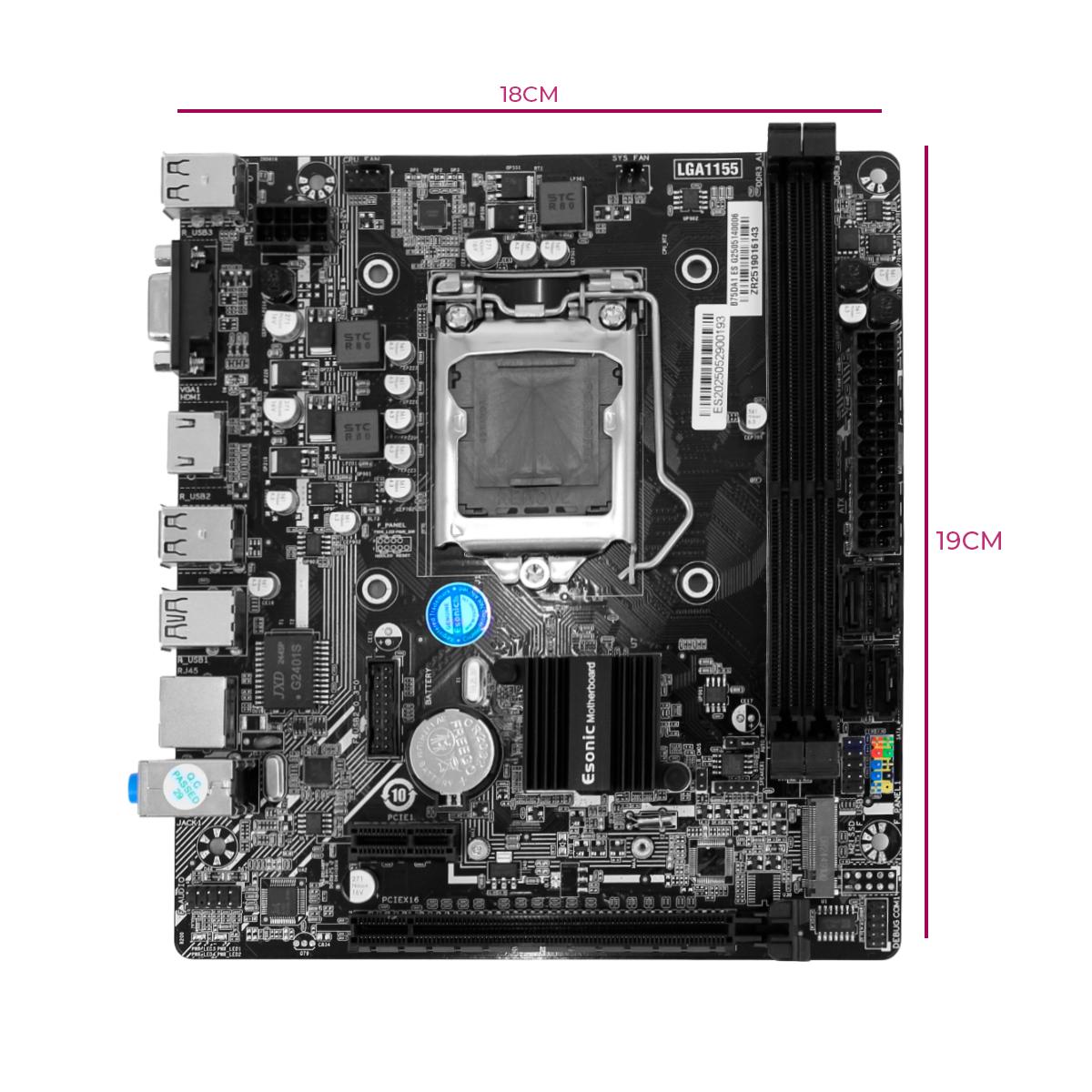 Placa Mãe Intel B75 LGA1155 DDR3 Kozz 2xSlots LAN USB 2.0 para PC Desktop - B75DA1