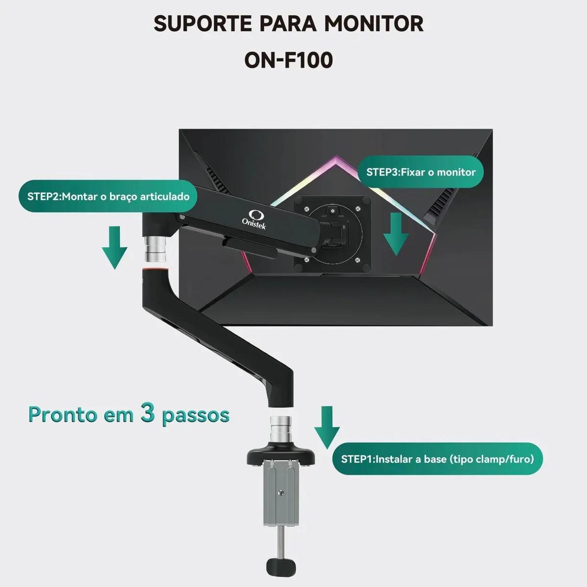 Suporte Monitor Articulado Pistão Gás 13-32" Onistek VESA Ajustável - ON-F100