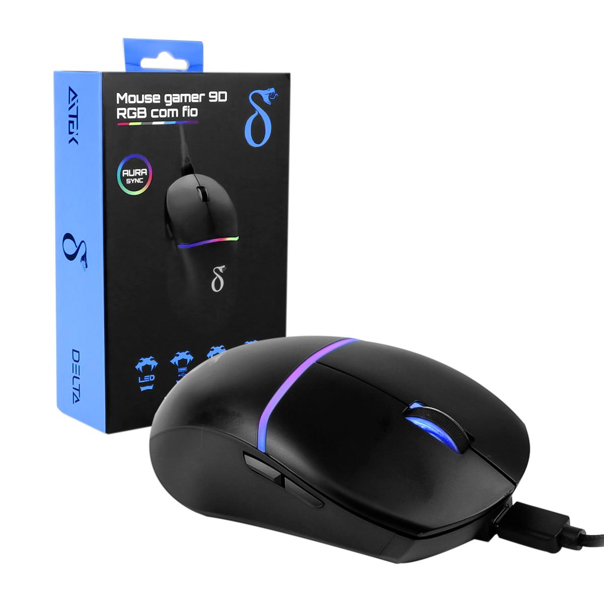 Mouse Gamer 9D Led RGB Aura Sync 12800 dpi 9 Botões com Fio