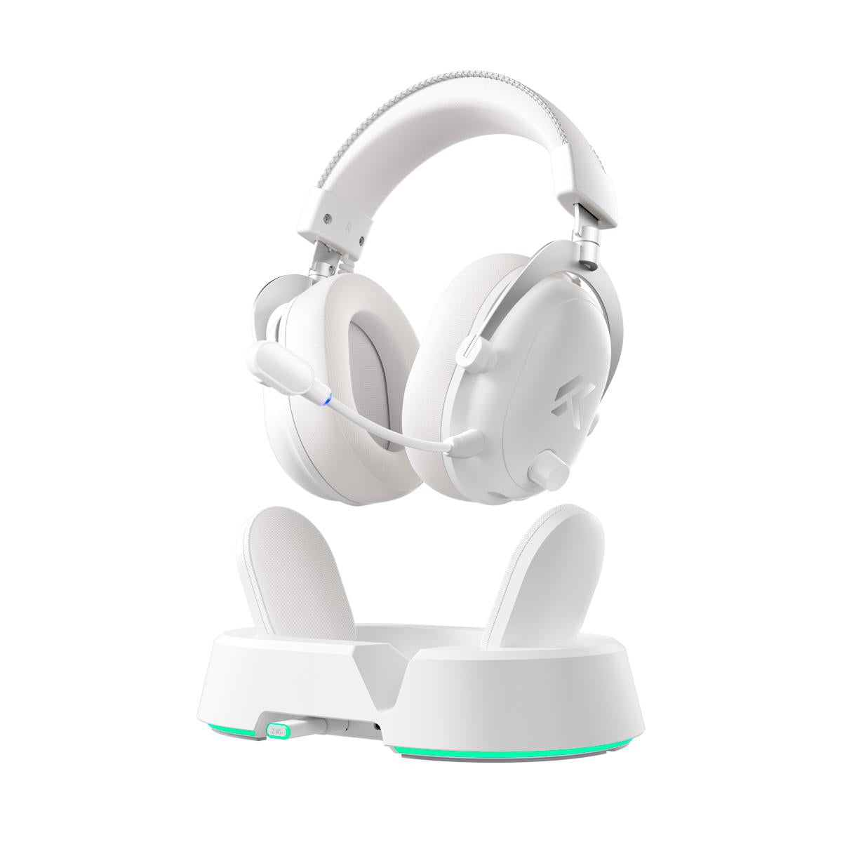 Headset Gamer MCHOSE V9 Turbo Branco Silver 200h Bateria Base Magnética RGB Wireless