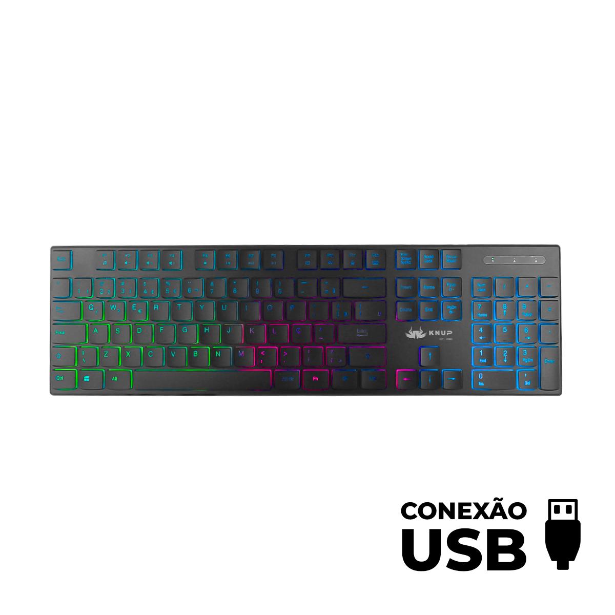 Teclado Gamer USB RGB Knup Silencioso Ergonômico - KP-2060