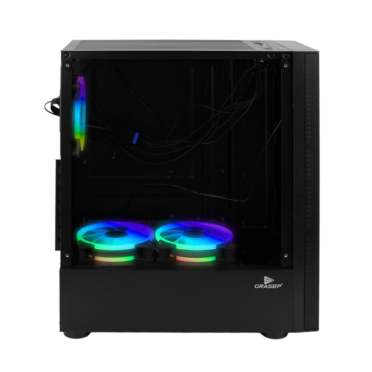 Gabinete Gamer Mid Tower Grasep 3 Fans RGB, Lateral Acrílico e HUB - D-ATX14